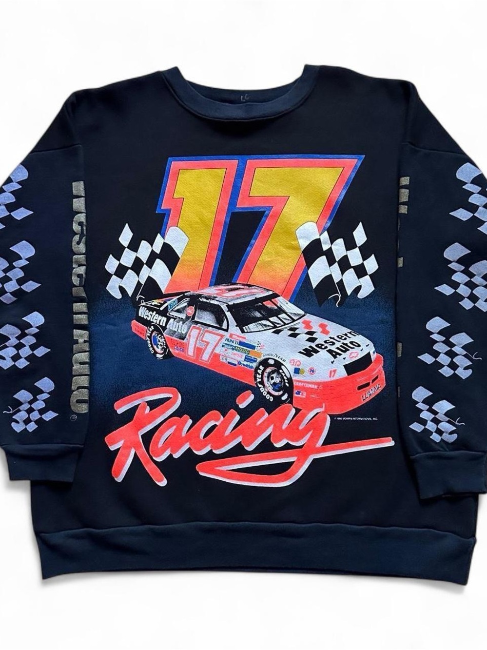 Vintage 90s  Western Auto Racing nascar Graphic Sweatshirt - Black Red & Yellow